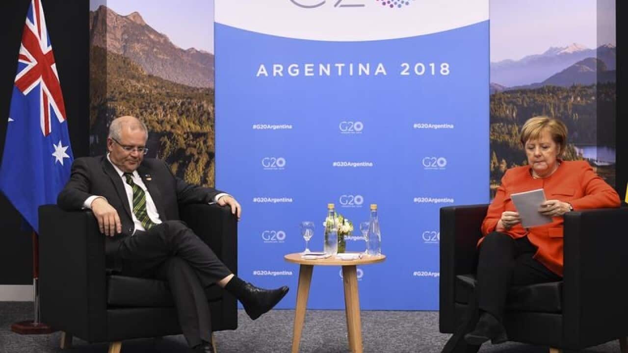 Scott Morrison and Angela Merkel