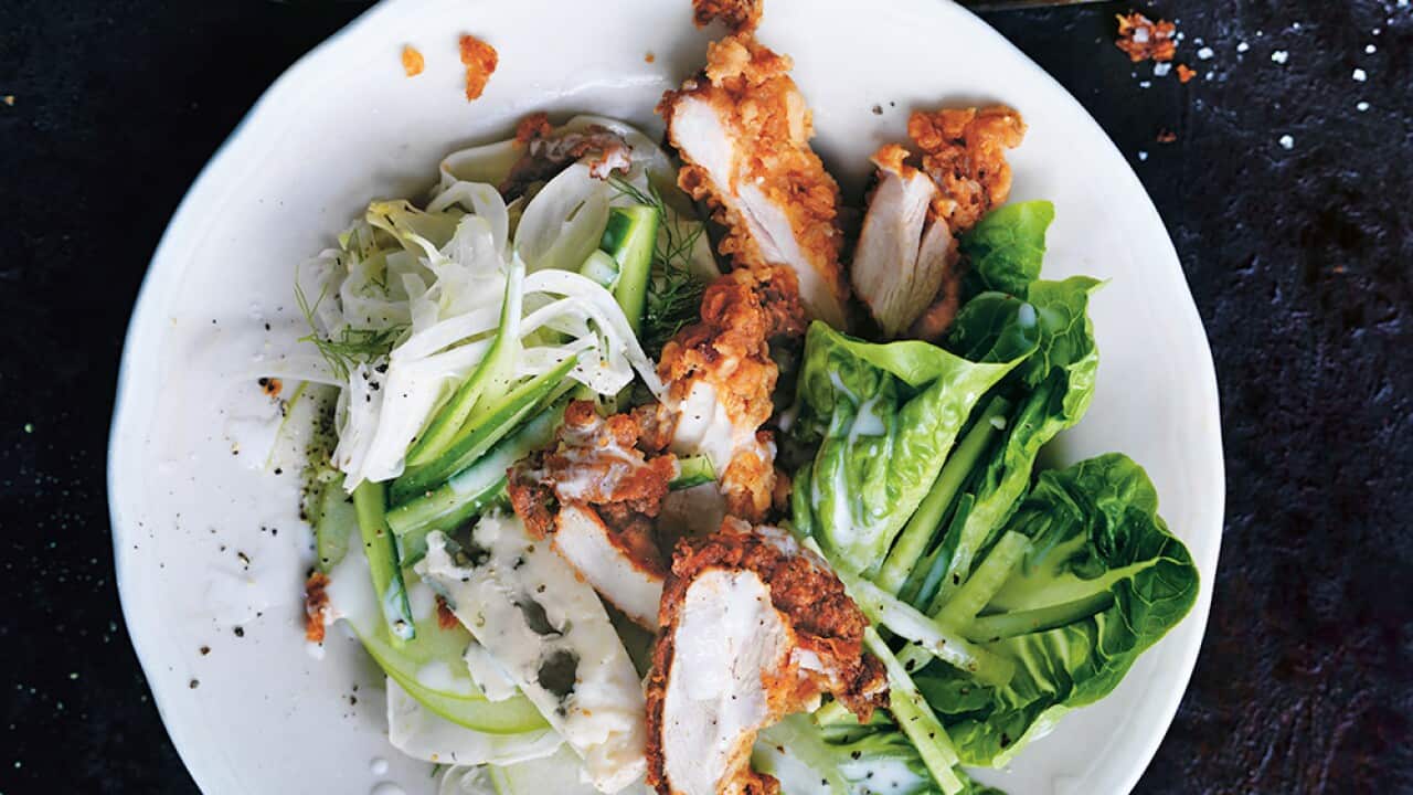 Southern-style crispy chicken salad with buttermilk dressing