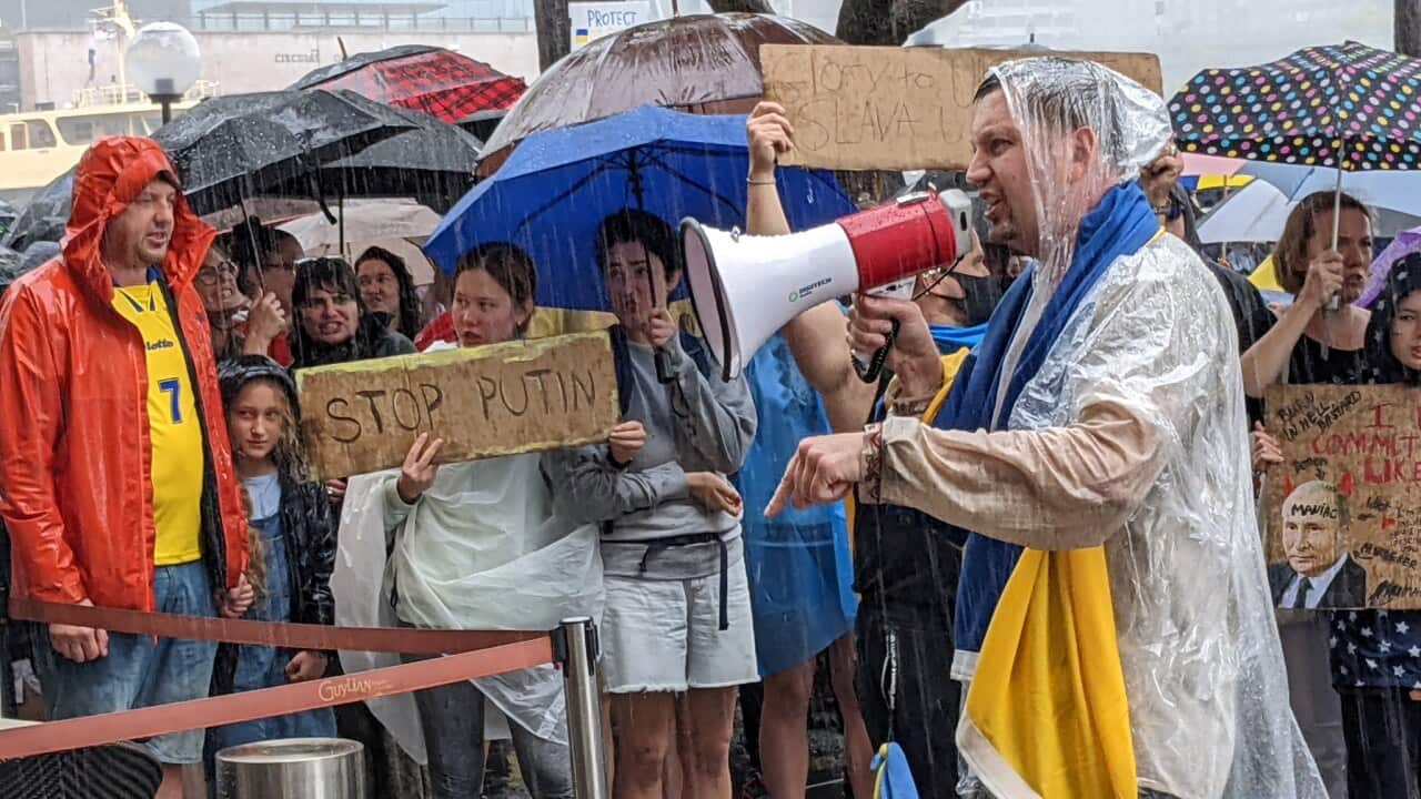 Anti-war protest in Sydney against invasion of Ukraine.
