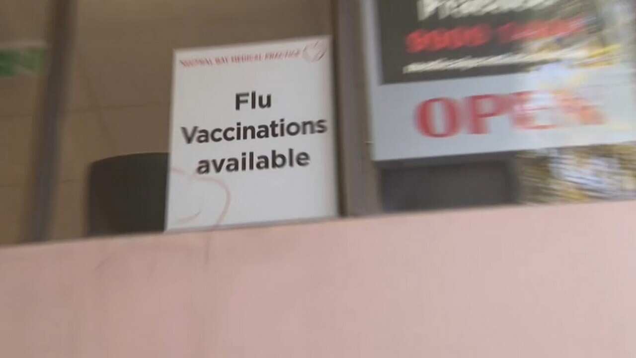 A flu vaccination sign at a Sydney medical practice