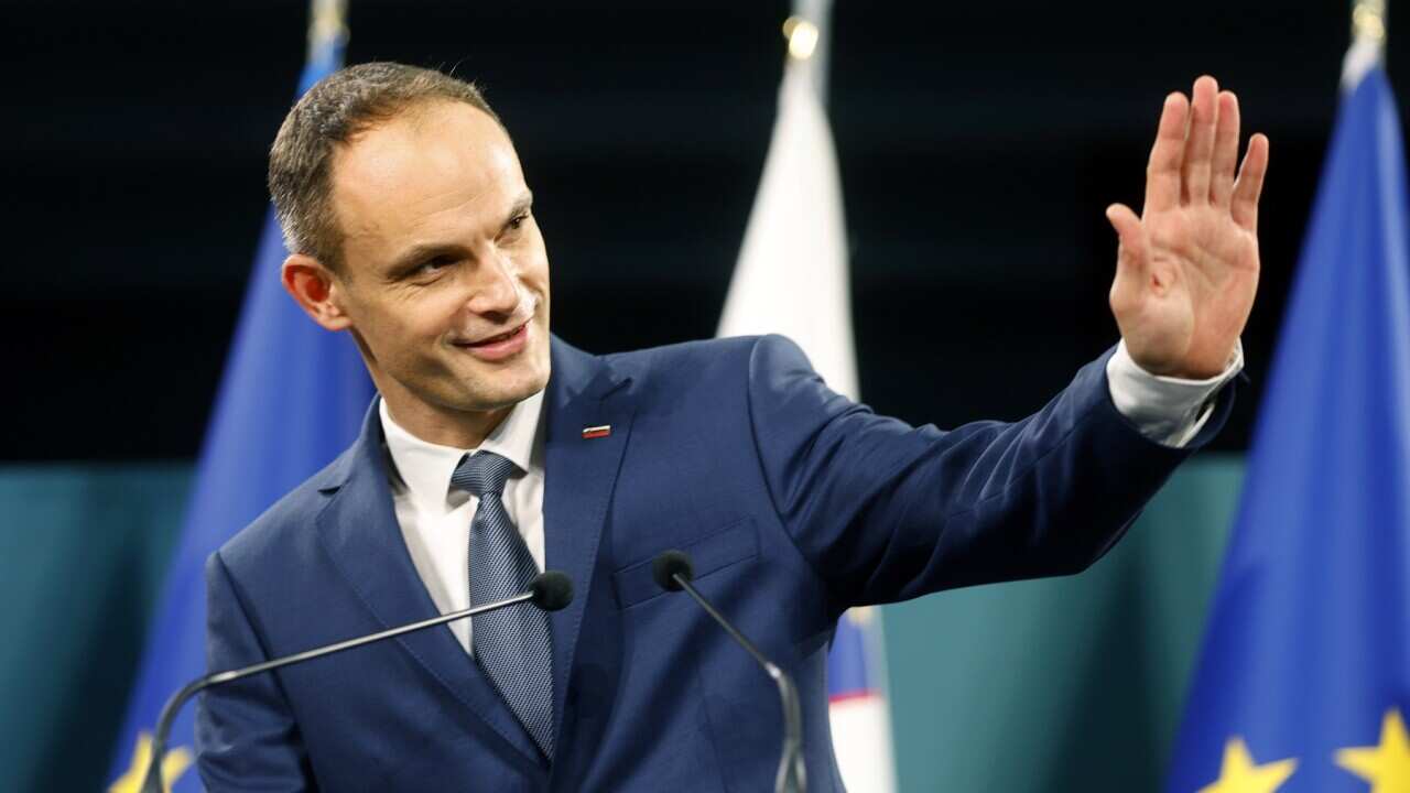 Anze Logar talks to the media after presidential election in Ljubljana