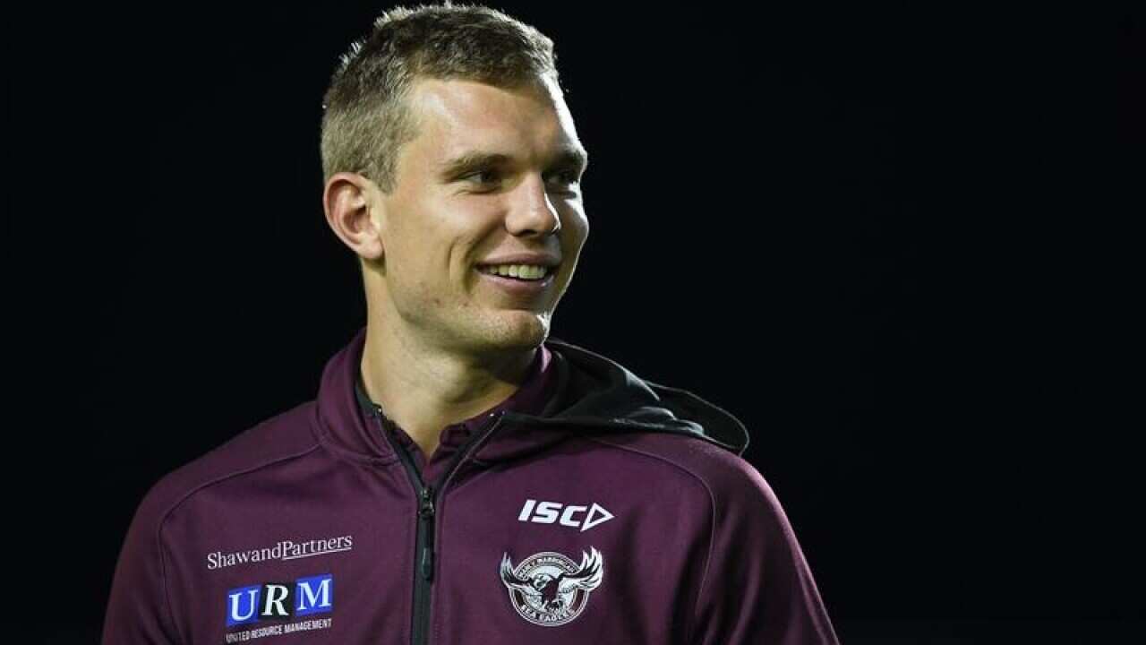 Tom Trbojevic during warm-up for the Sea Eagles