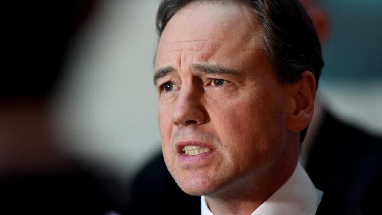 Federal Health Minister Greg Hunt speaks to media.