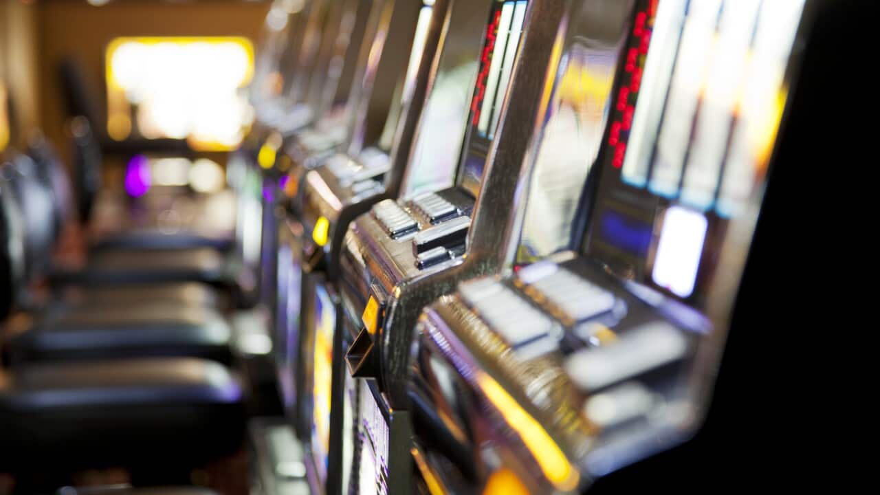 Row of slot machines in a casino
