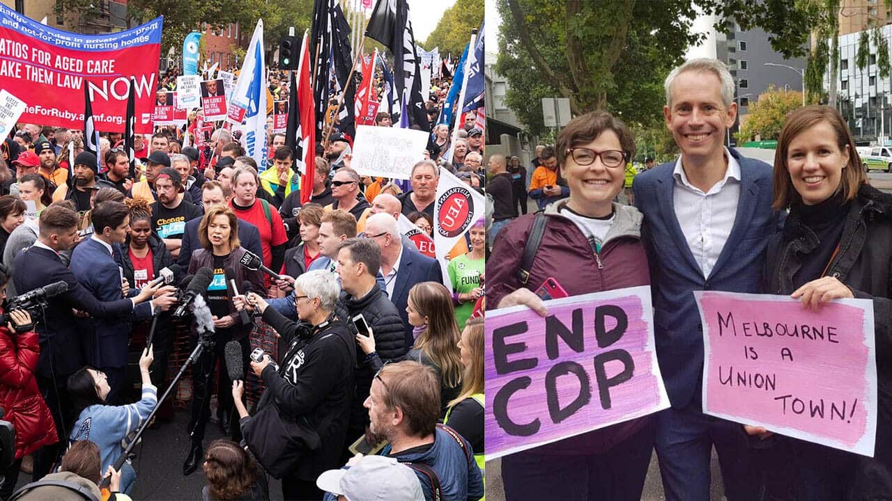 Thousands of protesters are seen at the Change the Rules rally in Melbourne.
