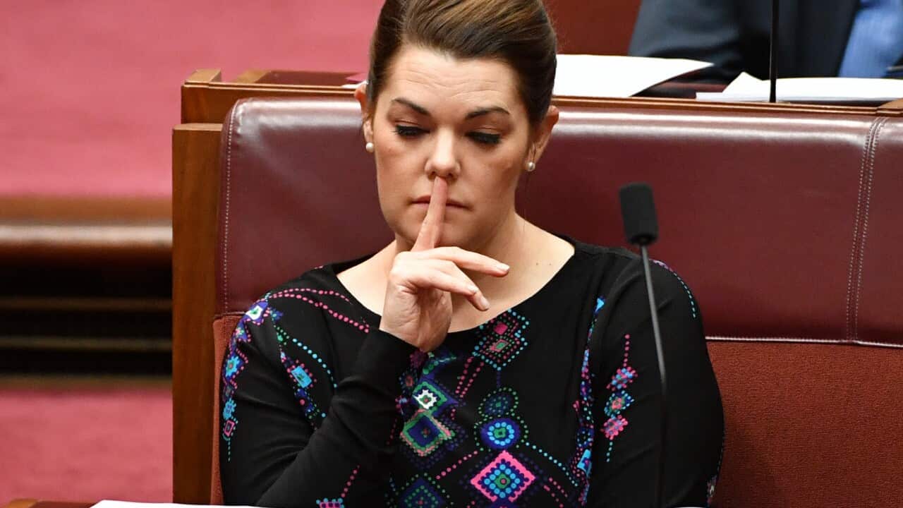 Greens Senator Sarah Hanson-Young during formal business in the Senate Chamber at Parliament House in Canberra, Thursday, September 7, 2017.