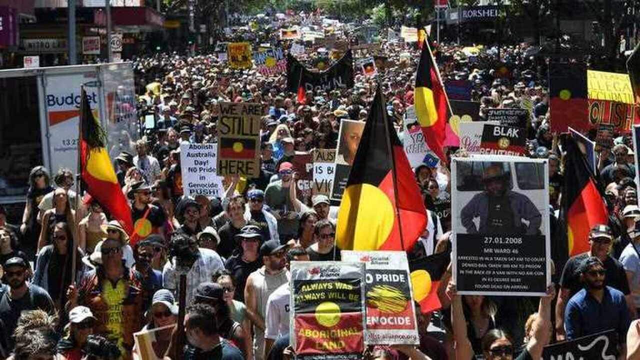 Indigenous protesters march on Australia Day