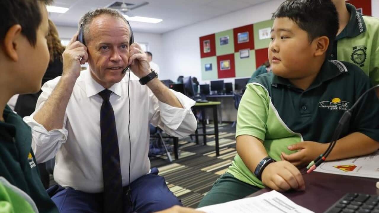 Bill Shorten during a tour of Sunnybank Hills State School, Brisbane.