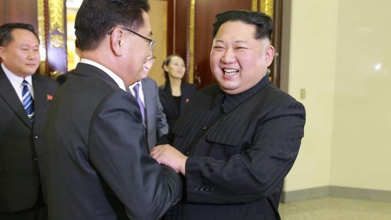 The head of the South Korean delegation meets the North's Kim Jong Un