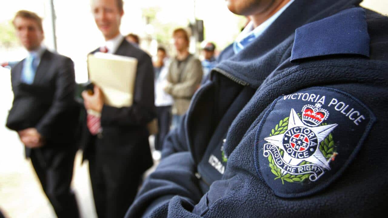 Victorian police maintain a heavy presen