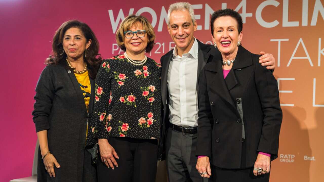 (L to R) Mayor of San Francisco, Vi Lyles, Mayor of Charlotte, Rahm Emmanuel, Mayor of Chicago and Clover Moore, Lord Mayor of Sydney