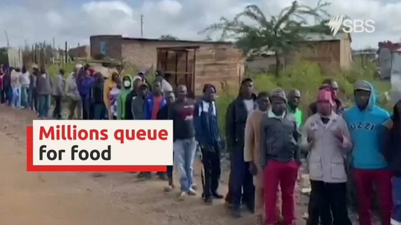 Thousands queue for food in locked down South Africa