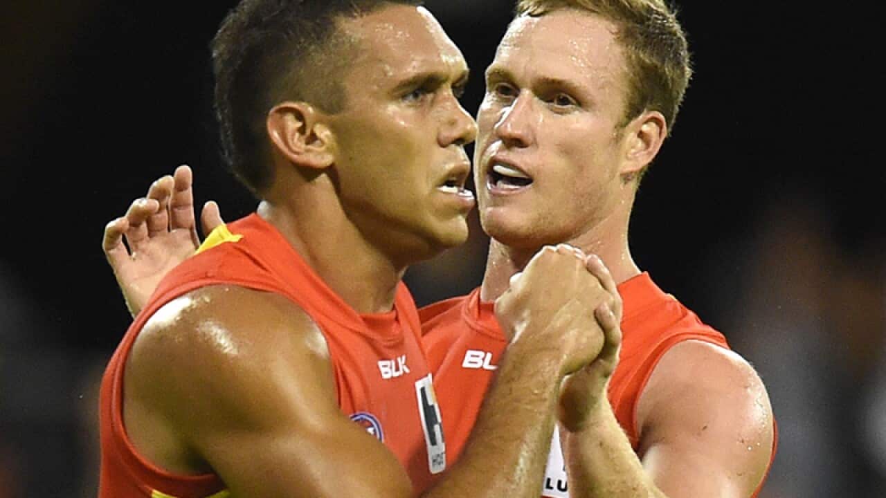 Suns players Harley Bennell (left) and Brandon Matera.