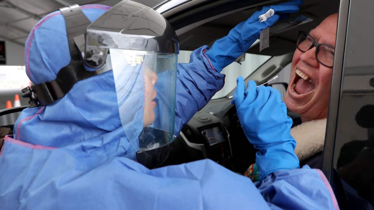 FIFO workers are screened for COVID-19 at a drive through Mineral Resources testing facility in Perth