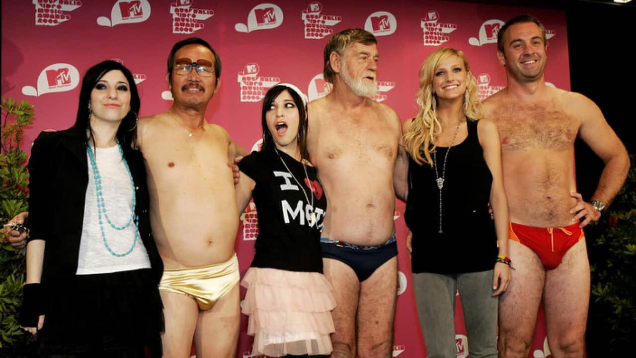 Budgie smugglers on display on an old MTV Music Awards promotion in Sydney