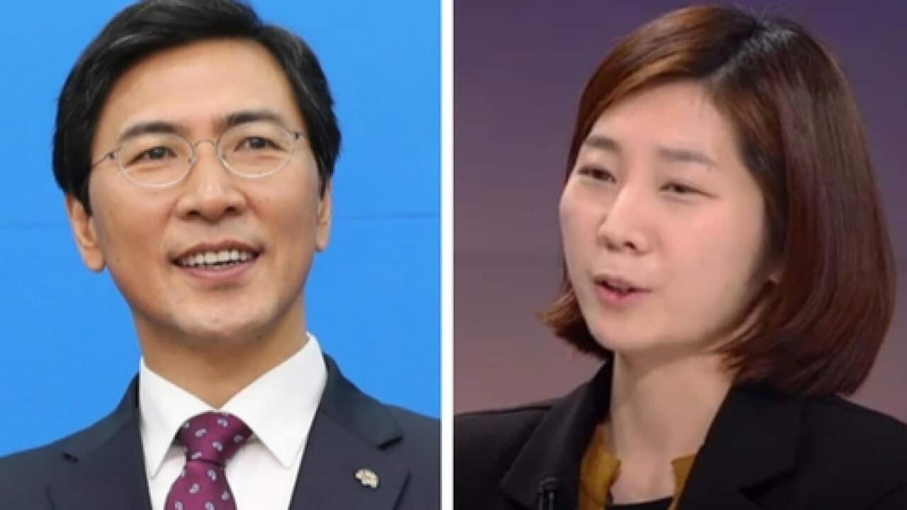 An Hee-jung, the former governor of the central South Chungcheong Province and his advisor Kim Ji-eun