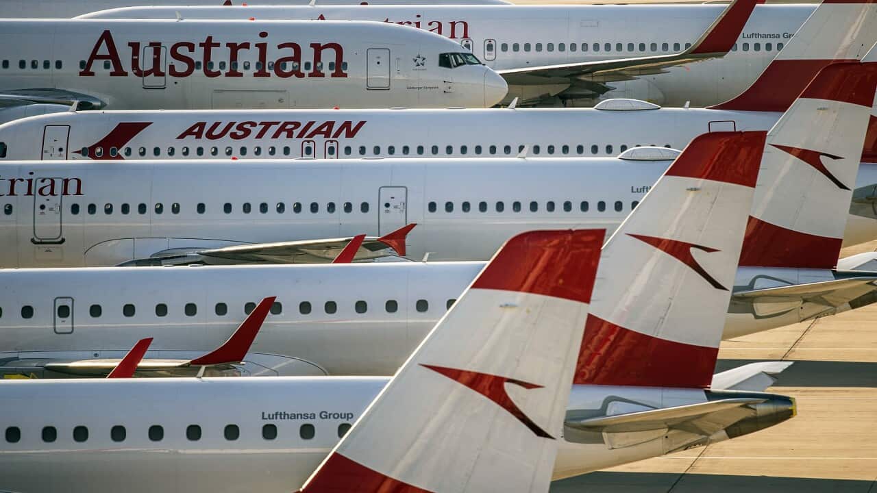 Austrian Airlines planes grounded at the Vienna International Airport