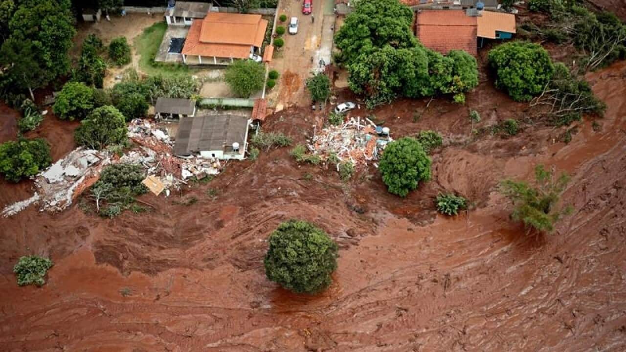 Aerial view of the dam spill in Brumadinho, Minas Gerais