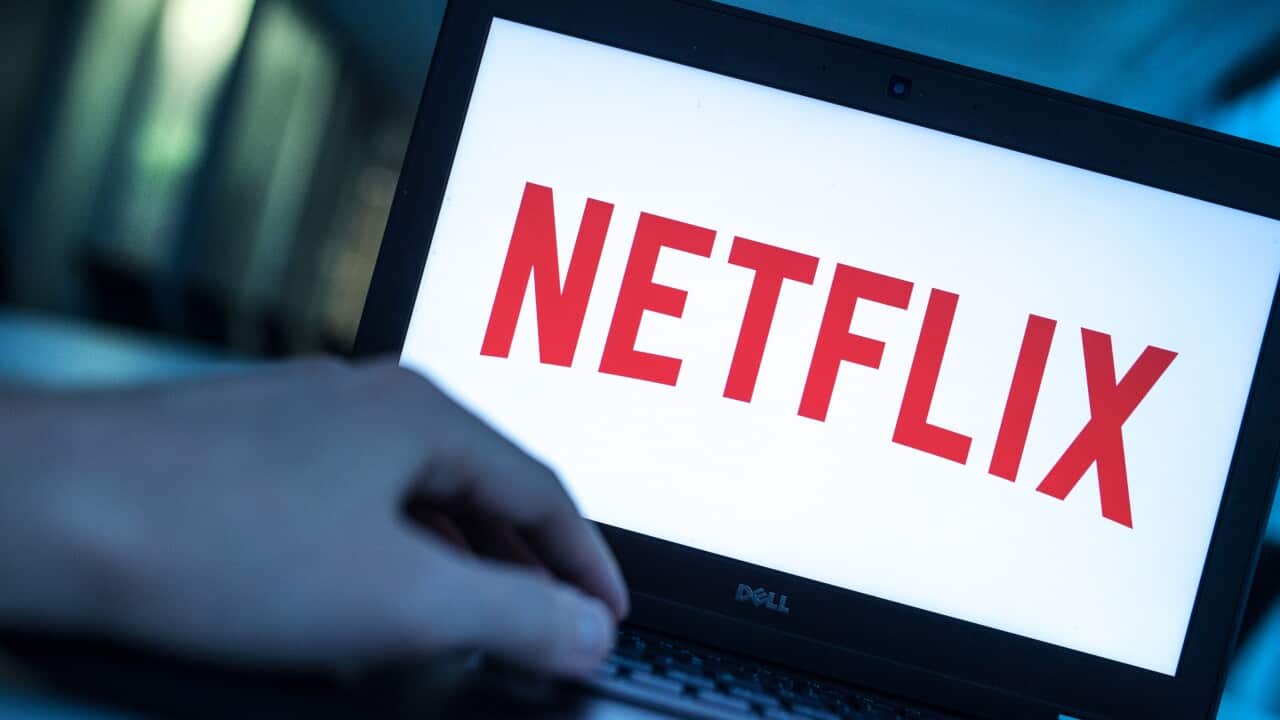 Netflix logo on computer monitor, Netflix-Logo auf Computermonitor