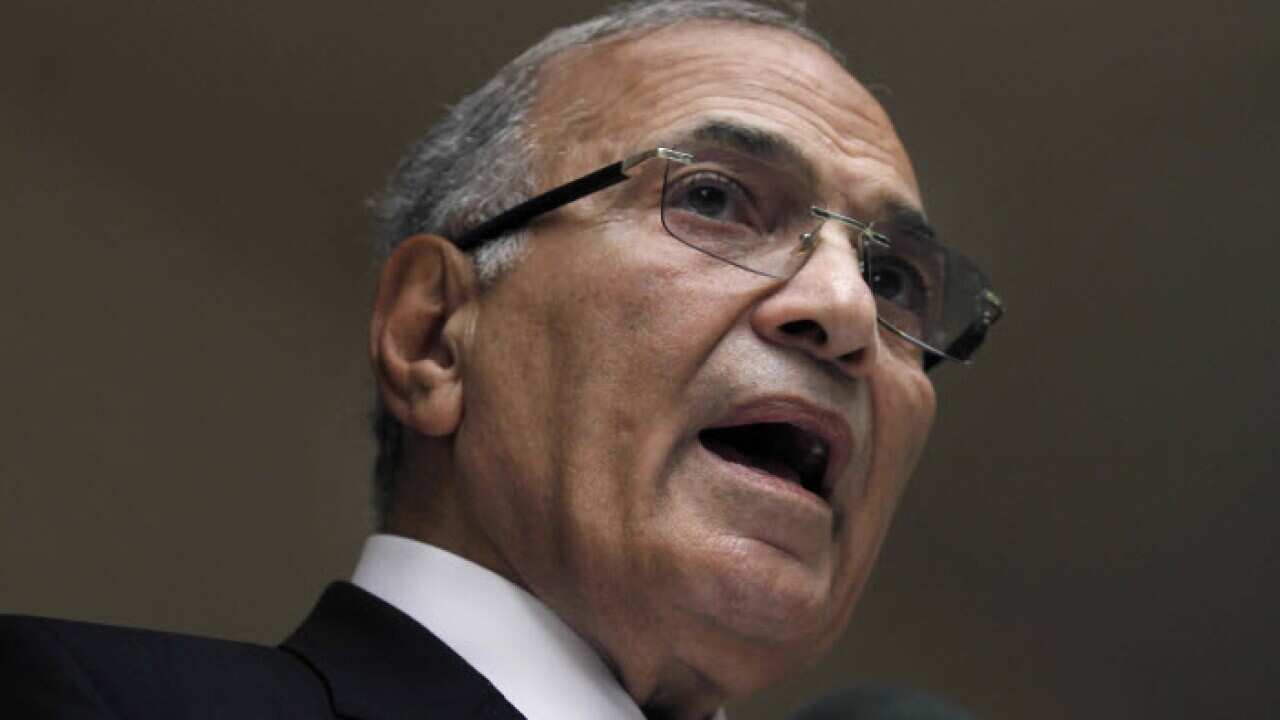 Egyptian presidential candidate Ahmed Shafiq speaks during a press conference at his office in Cairo, Egypt