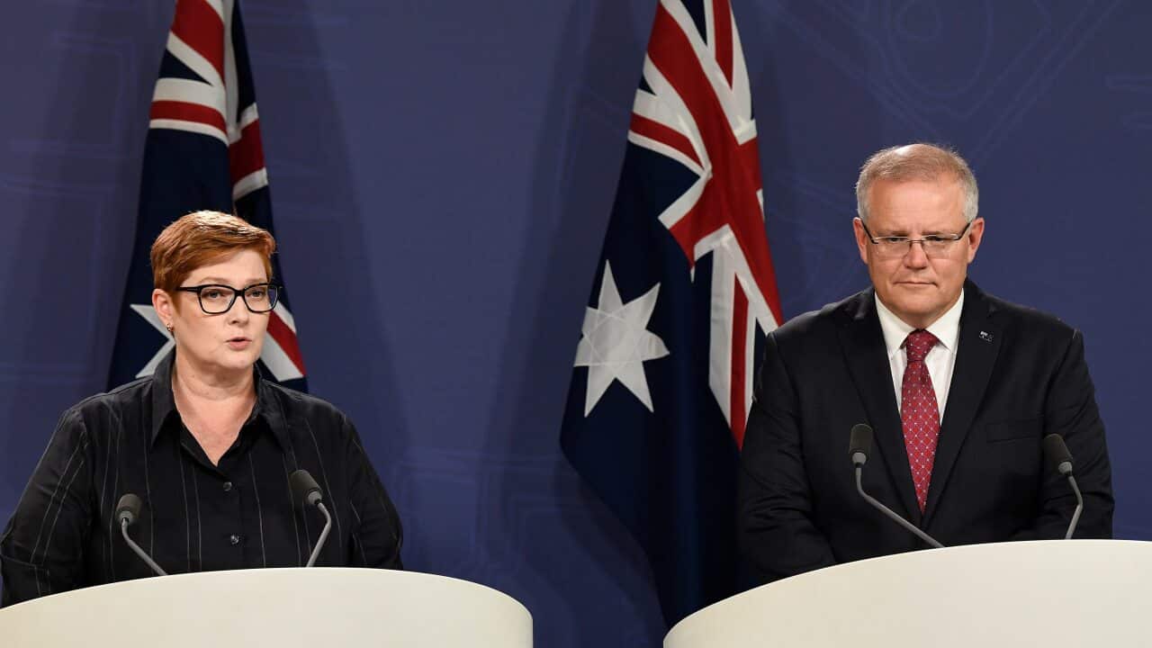 Minister for Foreign Affairs Marise Payne (left) and Prime Minister Scott Morrison.