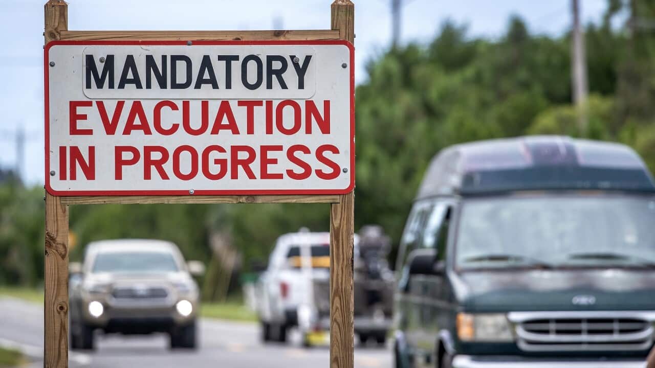 Evacuation sign in Cedar Key, Florida