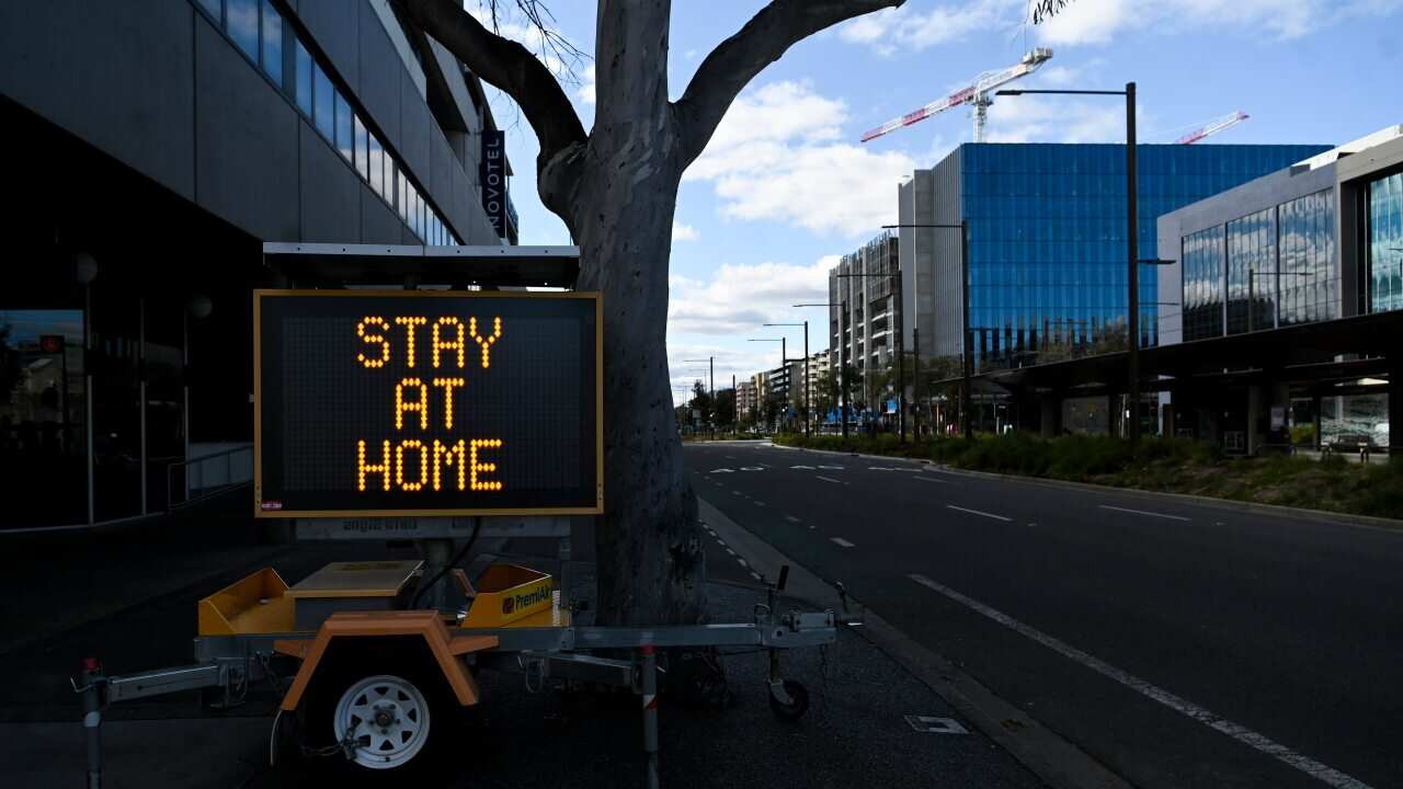A sign announcing the ACT lockdown in Canberra, Tuesday, September 14, 2021.