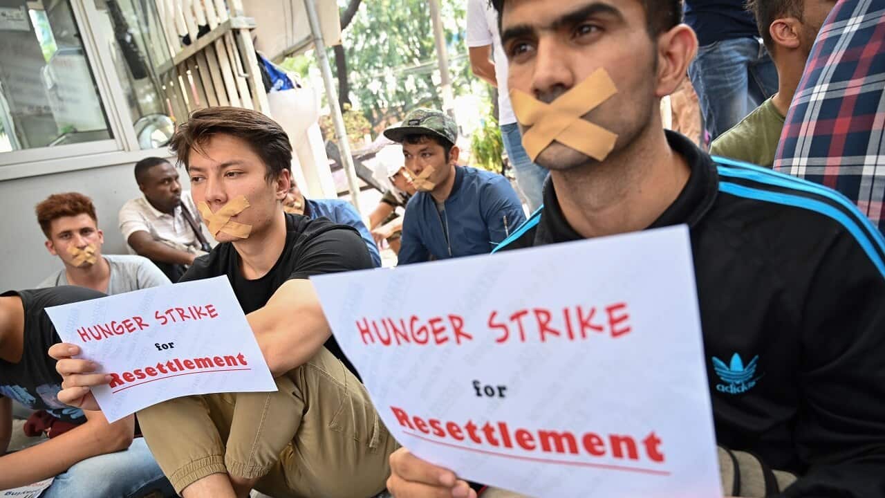 Refugees protest in Jakarta.