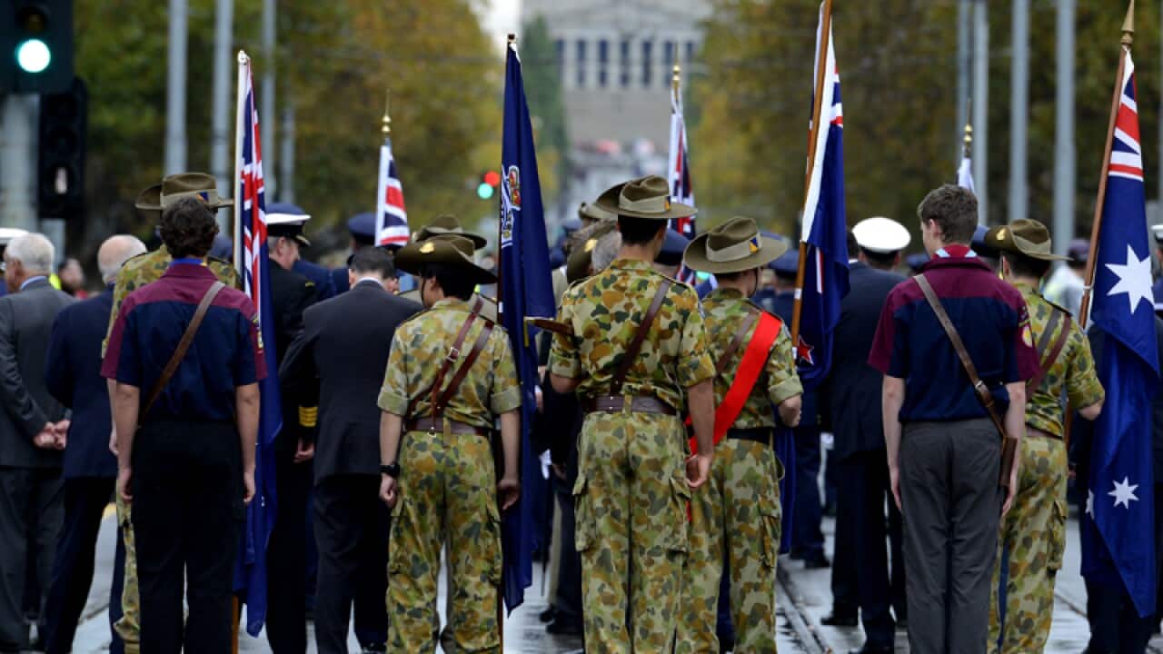 Marchers during the Anzac Day parade in Melbourne