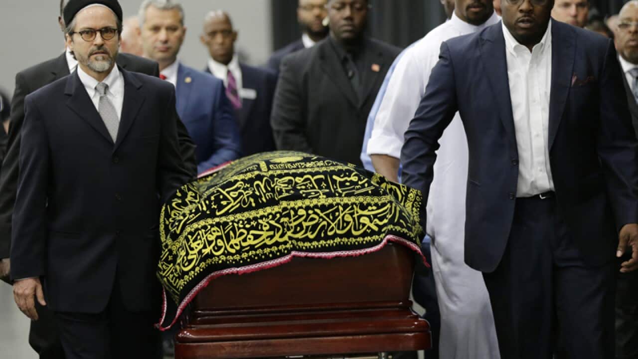 Muhammad Ali's casket arrives for a traditional Muslim service