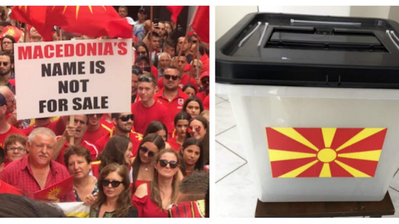 Australian Macedonians protesting in Sydney/ballot box