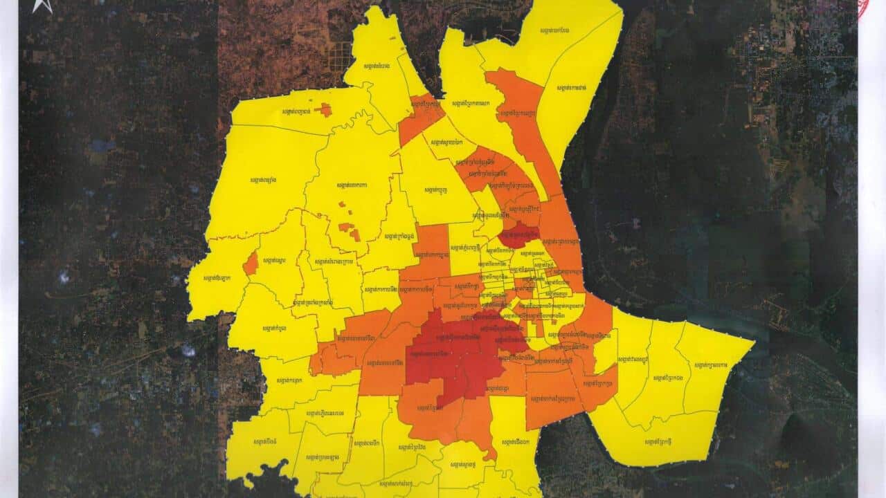 Covid 19 red zone map in Phnom Penh, Cambodia