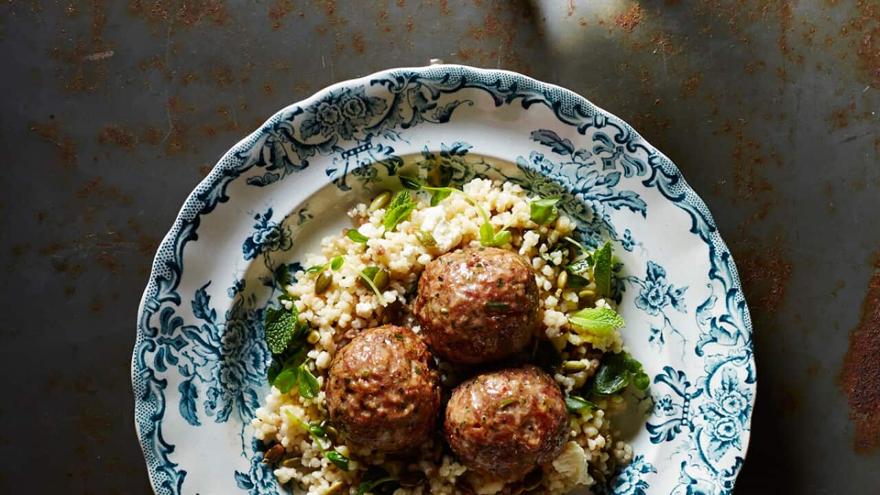 Spiced lamb meatballs with fregola