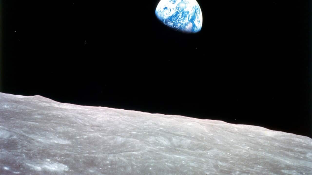 The earth as pictured from Apollo 8, the first manned mission to the moon, taken in lunar orbit on 24 December 1968.