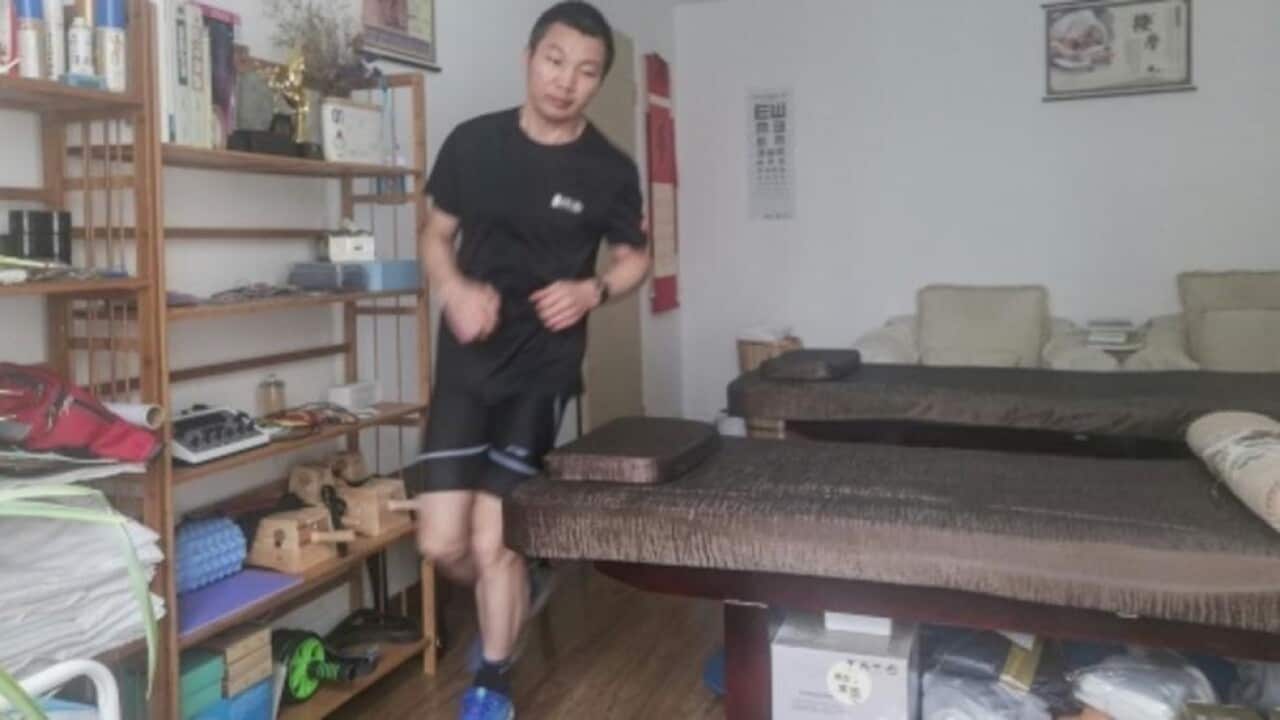 Pan Shancu says he jogged 66 kilometres at home in six hours, 41 minutes.