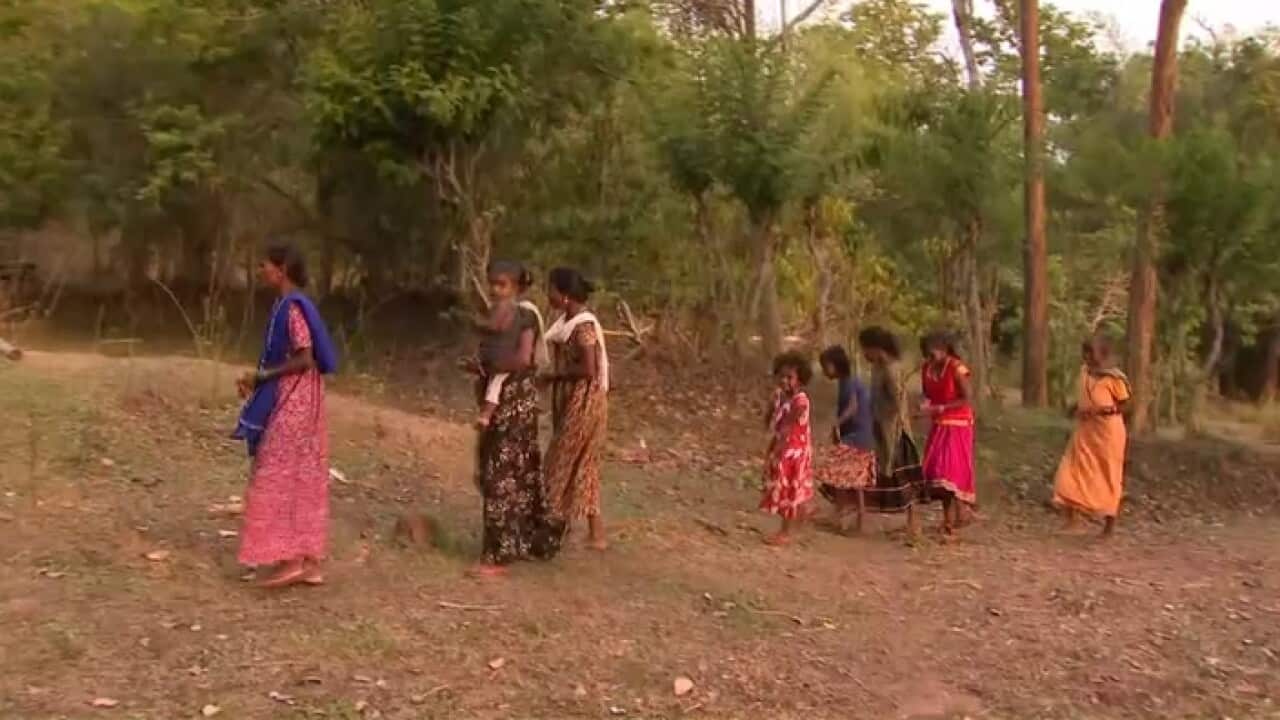 A group of tribal women and children in Kerala, India