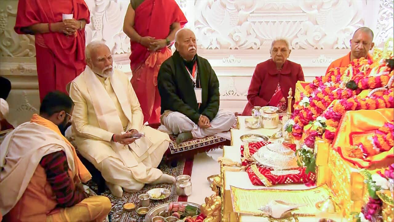 India: PM Narendra Modi at the 'Pran Pratishtha' ceremony in the sanctum sanctorum of the Ram Janmabhoomi Temple