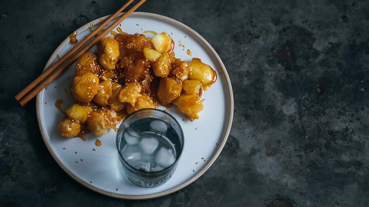 Chinese toffee apple fritters SBS Food
