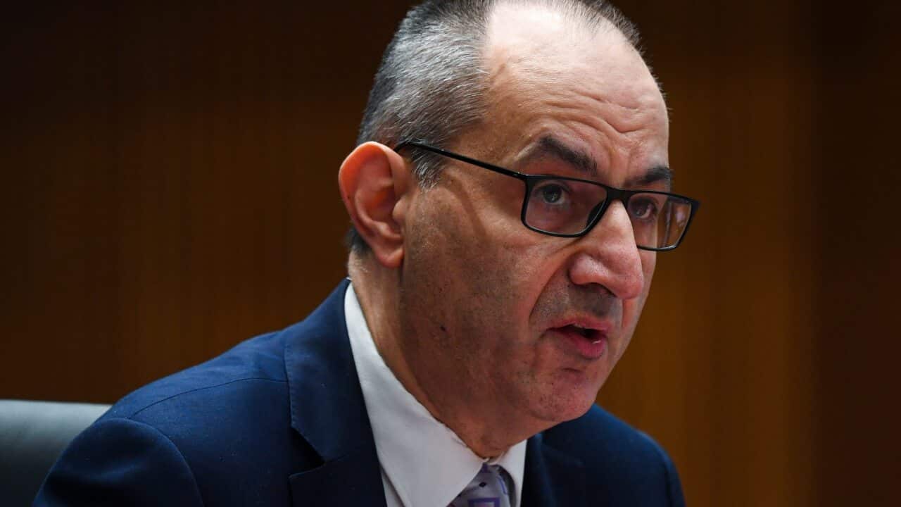 Secretary of the Department of Home Affairs Mike Pezzullo speaks during a Senate inquiry at Parliament House in Canberra.