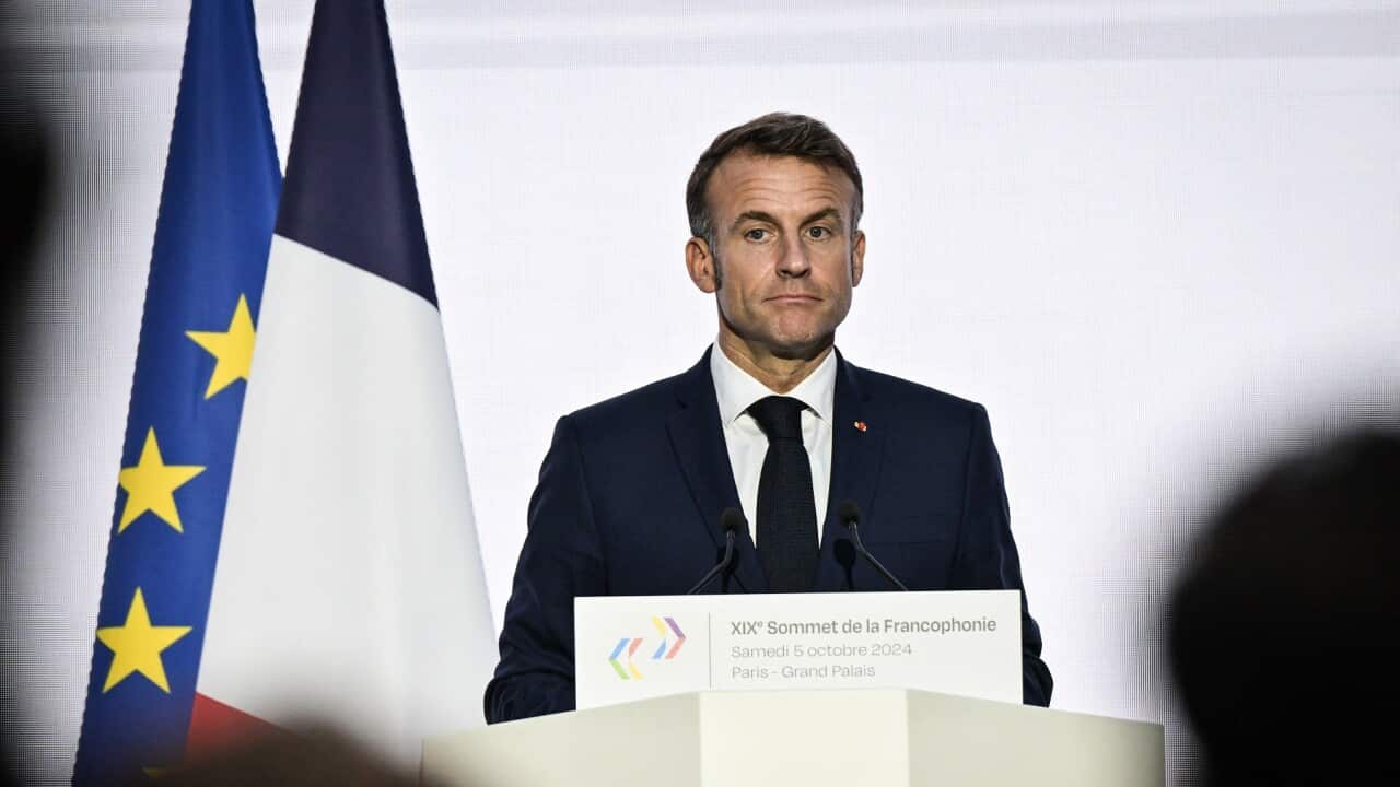 French President Emmanuel Macron speaks during a press conference at the end of the XIX Francophonie Summit.