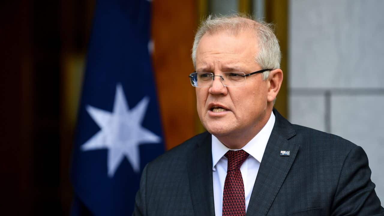 Prime Minister Scott Morrison speaks to the media during a press conference at Parliament House.