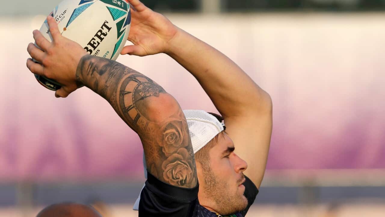 South Africa's Malcolm Marx at a training session in Tokyo