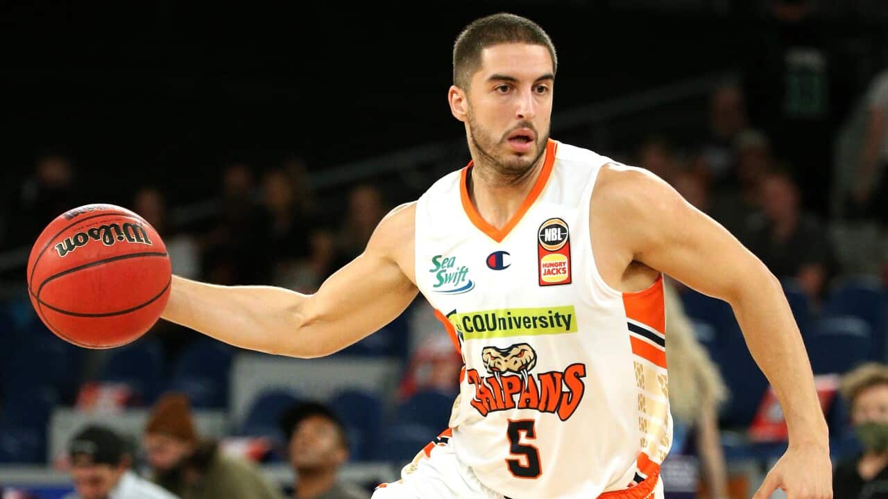 Mirko Djeric of Cairns in action during the NBL match between the Adelaide 36'ers and Cairns Taipans at John Cain Arena in Melbourne, Saturday, March 6, 2021. (AAP Image/Hamish Blair) NO ARCHIVING, EDITORIAL USE ONLY