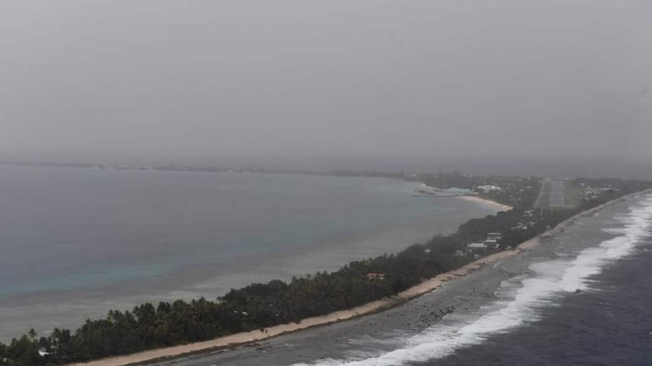 An aerial view of Funafuti, Tuvalu.