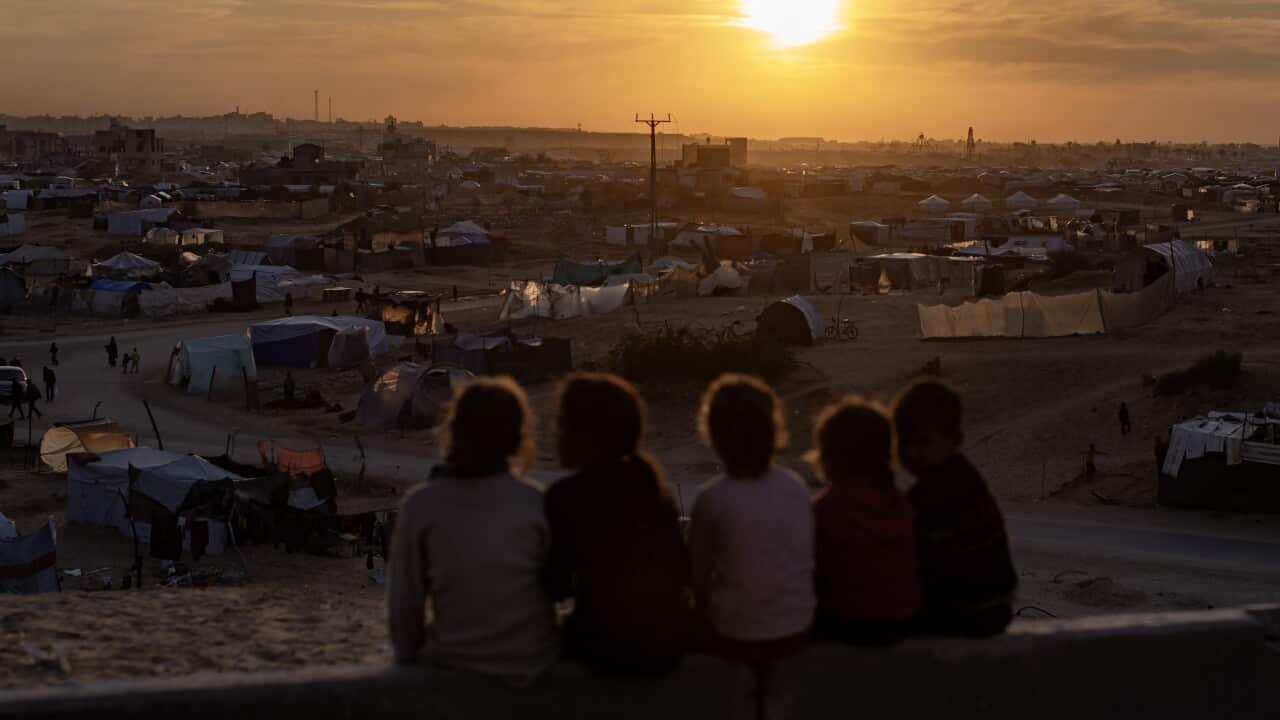Displaced Palestinians at Khan Younis makeshift camp, southern Gaza