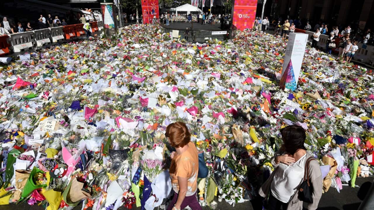 Floral tributes to the Sydney cafe siege victims