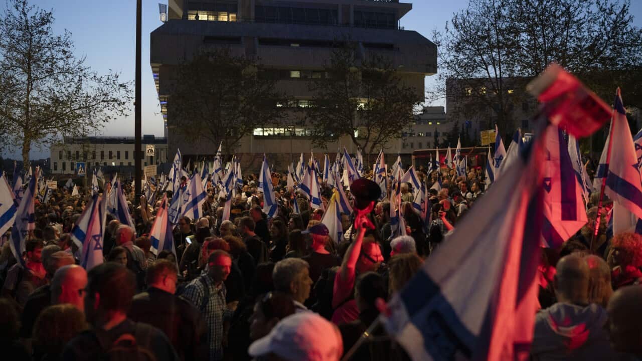 Large group of protesters outside the Knesset, Israel's parliament
