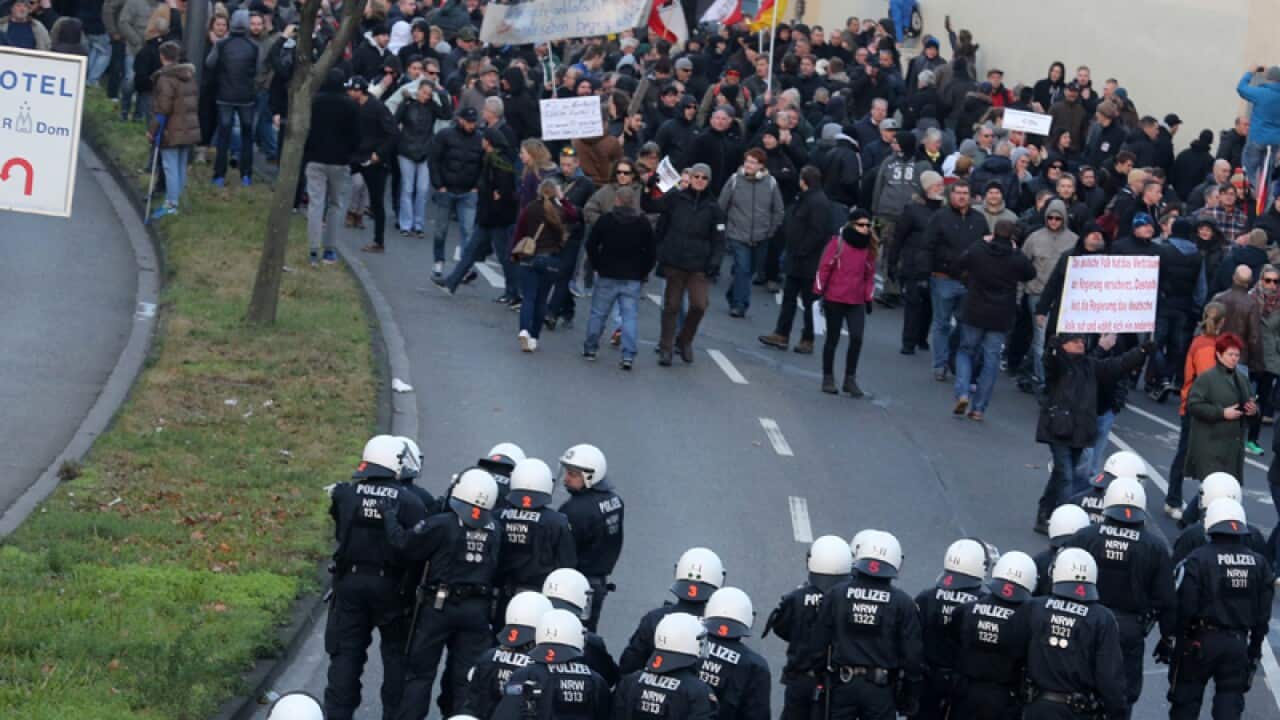 German Police accompany protesters of the anti-Islam Pegida movement