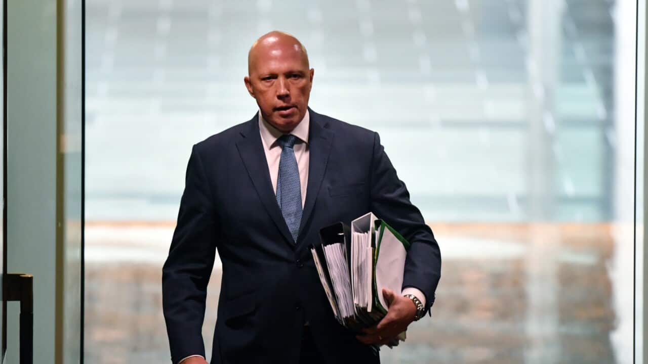 Minister for Home Affairs Peter Dutton arrives for Question Time in the House of Representatives at Parliament House in Canberra, Wednesday, March 17, 2021. (AAP Image/Mick Tsikas) NO ARCHIVING