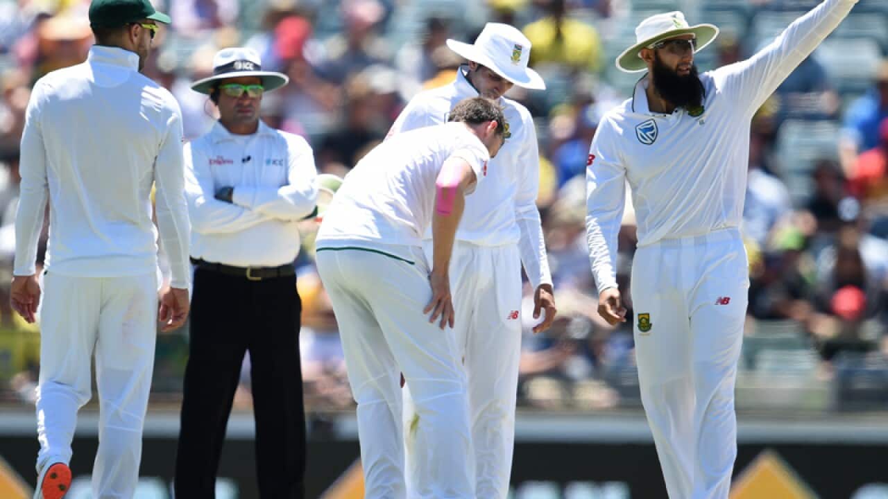 South Africa's Dale Steyn after he sustained an injury